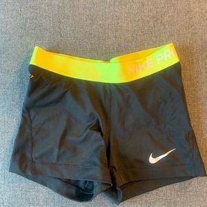 Nike Pro DryFit Shorts - black with neon green trim